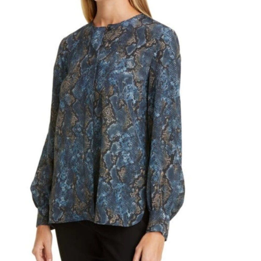 NWOT Lafayette 148 Jenalee Snake Print Silk Blouse in Size M
